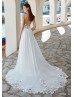 Ivory Floral Lace Chiffon Wedding Dress With Scalloped Train